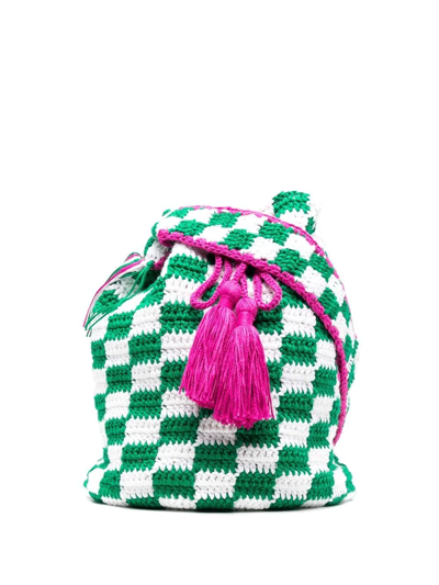 Mc2 Saint Barth Crochet Logo-embroidered Bucket Bag In Green