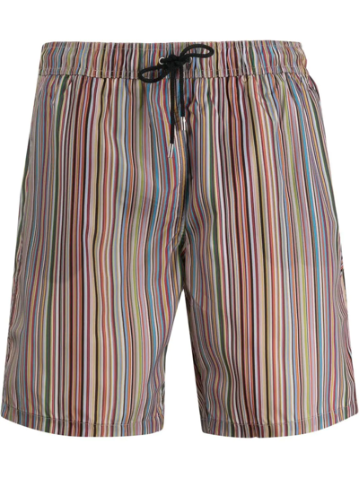 Paul Smith Striped Mid-length Swim Shorts With Rear And Side Pockets In Multicolour