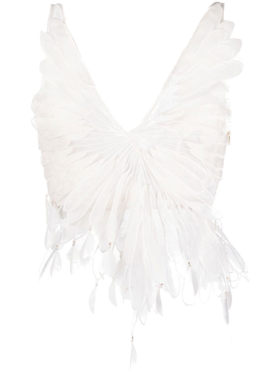 Zimmermann Rhythmic Appliquéd Tulle And Linen And Silk-blend Gauze Top In Ivory