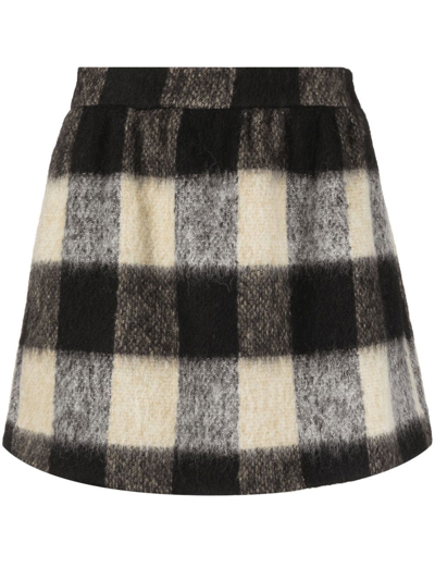 Red Valentino Woman Ivory And Black Check Wool Mini Skirt In Crema