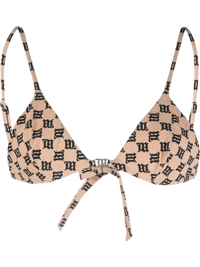 Misbhv Monogram-pattern Bikini Top In Neutrals