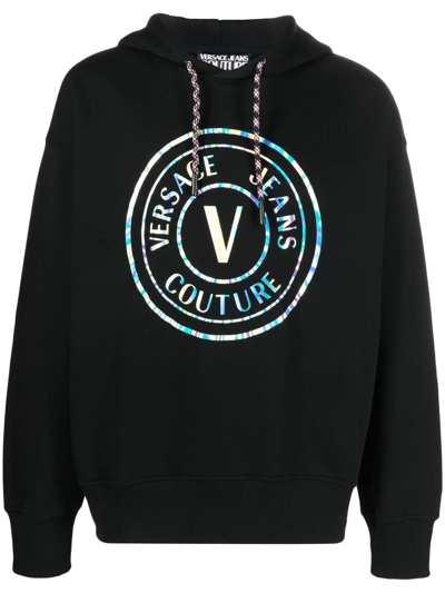 Versace Jeans Couture Logo Print Hoodie In Black