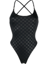Misbhv Black Signature Monogram One-piece Swimsuit In Black