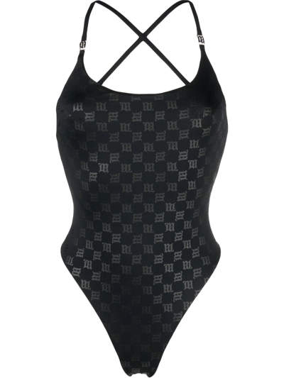 Misbhv Monogram-pattern One-piece Swimsuit In Black