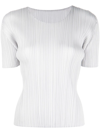 Issey Miyake Pleated Short-sleeved Top In Grey