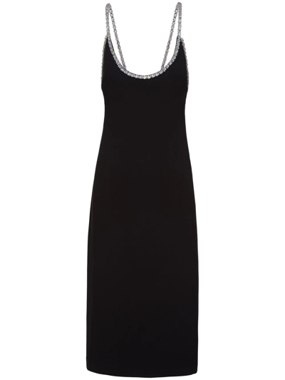 Miu Miu Rhinestone-embellished Cady Midi Slip Dress In Black