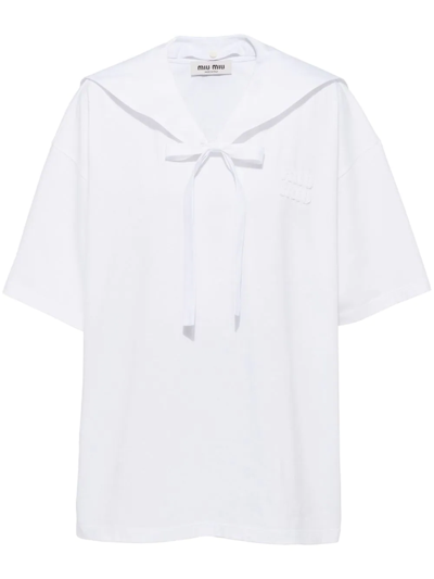 Miu Miu Embroidered Cotton T-shirt In White