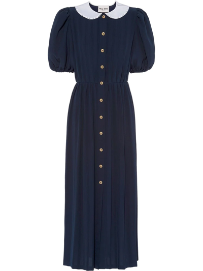 Miu Miu Puff-sleeve Midi Dress In Blue