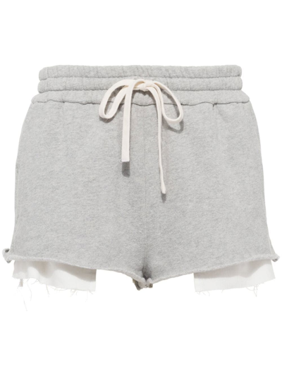 Miu Miu Layered-detail Cotton Shorts In Grey