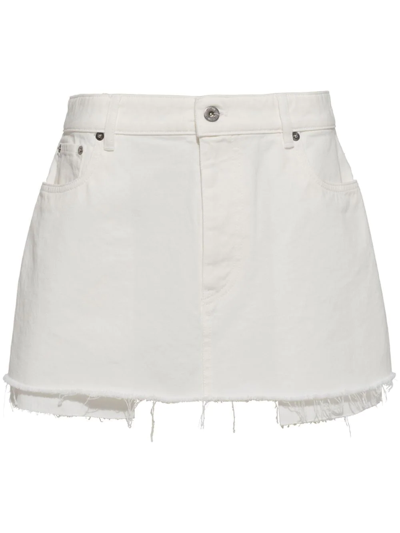 Miu Miu Frayed-hem Denim Mini Skirt In White