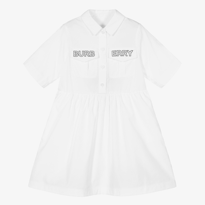 Burberry Kids' Girls White Cotton Logo Shirt Dress