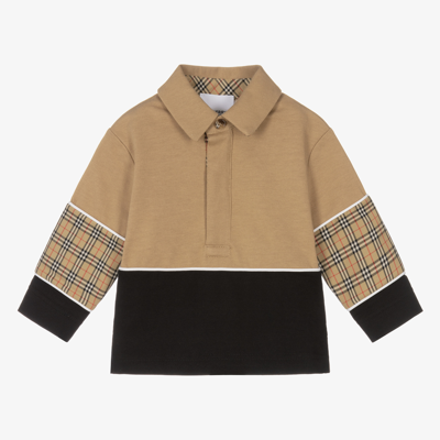 BURBERRY BOYS BEIGE & BLACK CHECK BABY POLO