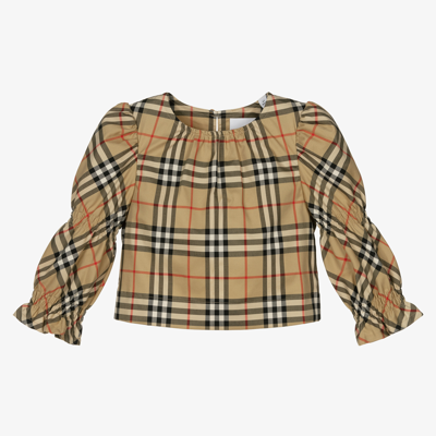 BURBERRY GIRLS BEIGE VINTAGE CHECK BLOUSE