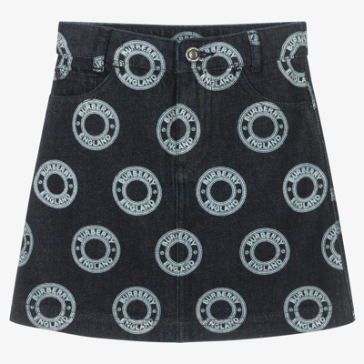 Burberry Kids' Logo Graphic-detail Denim Skirt In Indigo