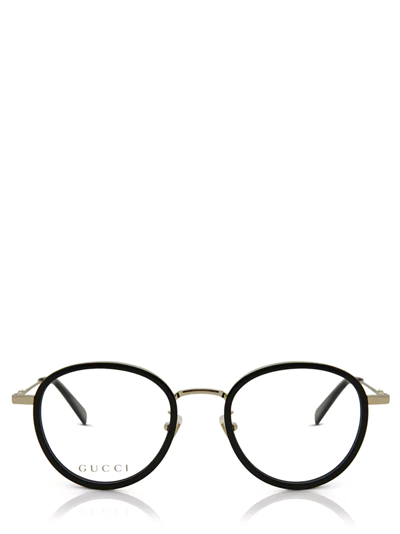 Gucci Gg0608ok Shiny Black/ Shiny Endura Gold Unisex Eyeglasses In Black,gold Tone