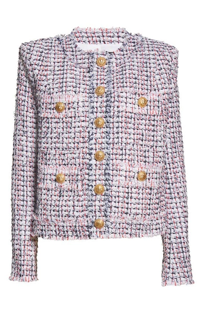 Balmain Spencer Collarless Cotton-blend Tweed Jacket In Gil Blanc Bleu Gitane Rouge