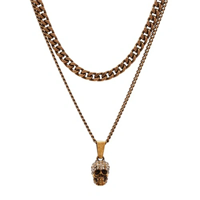 Alexander Mcqueen Double Chain Necklace In 0448 Greige