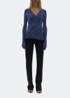 Helmut Lang Ribbed-knit Logo-print Cardigan In Pond