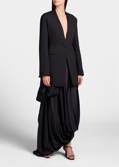 The Row Hana Gathered Asymmetric Silk Skirt In Black