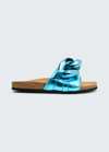 Jw Anderson Metallic Leather Chain Slide Sandals In Turquoise