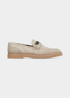 Brunello Cucinelli Suede Monili Sporty Loafers In Light Grey