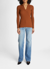 Saint Laurent Embellished Ribbed-knit Polo Sweater In Brown