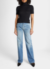 Saint Laurent Rib Short-sleeve Silk Turtleneck Sweater In Nero