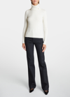 Saint Laurent Ribbed Turtleneck Pullover In Cream Wool And Cashmere In Natural