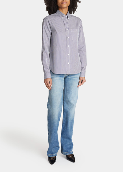 Saint Laurent Stripe Cotton Poplin Button-down Shirt In White,blue