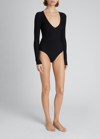 ALAÏA RIBBED V-NECK LONG-SLEEVE BODYSUIT