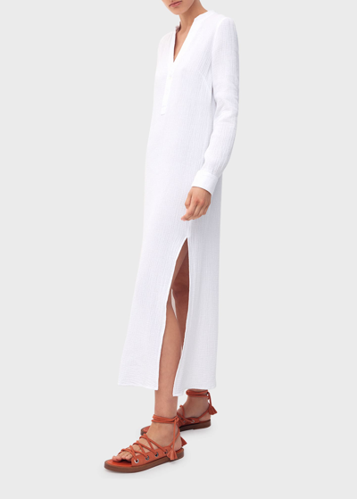 Bird & Knoll Frieda Gauze Long-sleeve Shirtdress In White