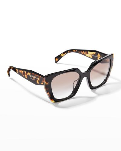 Prada Gradient Rectangle Acetate Sunglasses In Tort Black