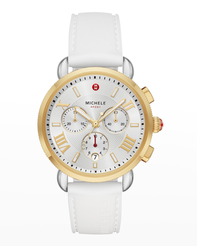 Michele Sporty Sail Two-tone Gold Watch In White In Silver/white