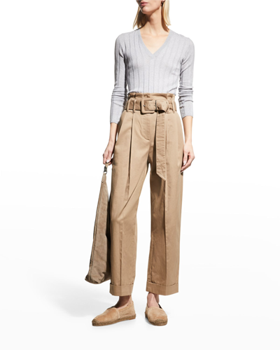 Brunello Cucinelli Monili-trim Wide Ribbed Sweater In C1250 Sand