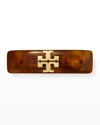 Tory Burch Kira Small Logo Acetate Barrette In Gold Tortoise