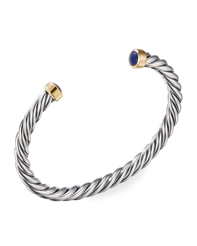 David Yurman Men's Cable Cuff Bracelet In Silver With 18k Gold, 6mm In Lapis