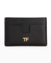 Tom Ford Tf Card Holder In Grained Leather In Black
