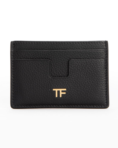 Tom Ford Tf Card Holder In Grained Leather In Black