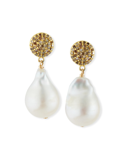 Margo Morrison Diamond & Baroque Pearl Drop Earrings In White Pearl