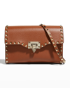 Valentino Garavani Small Rockstud Leather Shoulder Bag In Brown