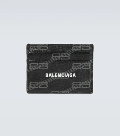 Balenciaga Cash Logo-print Textured-leather Cardholder In Black + Grey