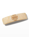 Tory Burch Kira Small Logo Acetate Barrette In Gold Ivory