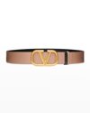 Valentino Garavani Vlogo Leather Belt In Smokey Brown