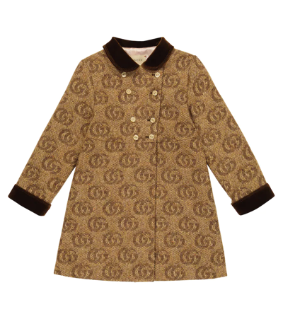 Gucci Beige Coat For Baby Girl With Double Gg In Brown