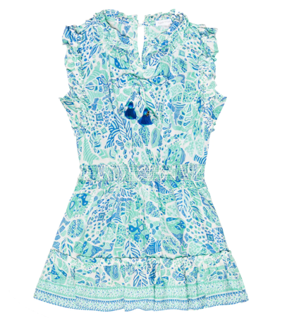 Poupette St Barth Kids' Triny Printed Dress In Aqua Chagal