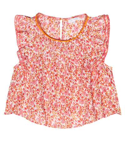 Poupette St Barth Kids' Amber花卉上衣 In Pink Mistral