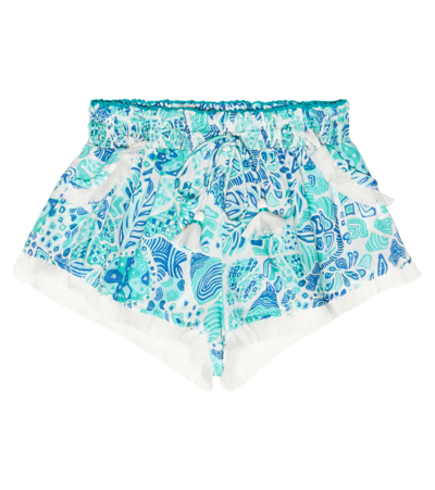 Poupette St Barth Kids' Lulu Printed Shorts In Aqua Chagal