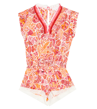 Poupette St Barth Kids' Sasha Printed Playsuit In Red Chagal