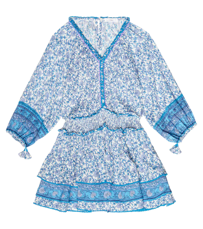 Poupette St Barth Kids' Ariel Floral Dress In Blue Mistral