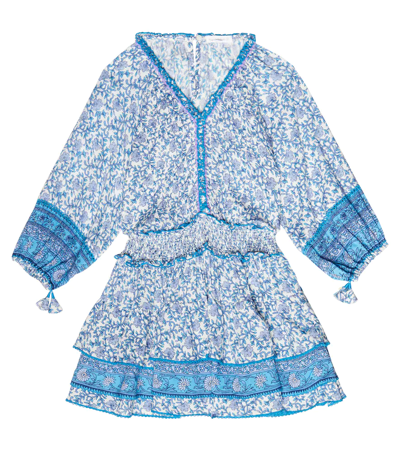 Poupette St Barth Kids' Ariel花卉连衣裙 In Blue Mistral